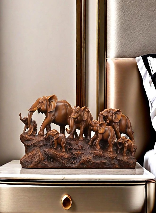 SHTWX 7 Elephants Herd with Babies Statue Elephant Family Frgurines Sculpture for Home Office Living Room Desktop Decoration Figurines Indoor Feng Shui Decor (Wood) - Image 4